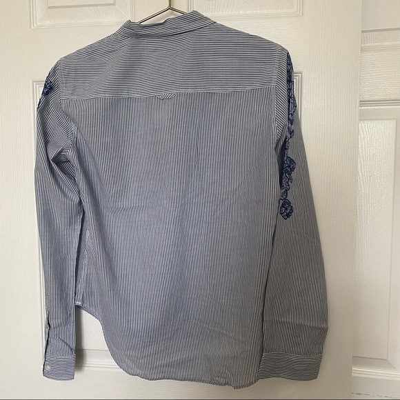 Abercrombie & Fitch shirt top poplin long sleeve half button embroidered sleeve - Picture 3 of 7